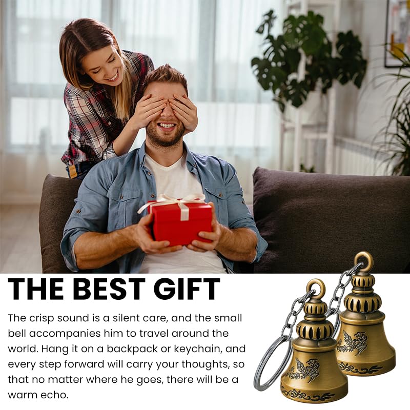 Zibuyu Vintage Keychain featuring Embossed Alloy Hand Bell Charm for Keys and Bags | Retro Gift