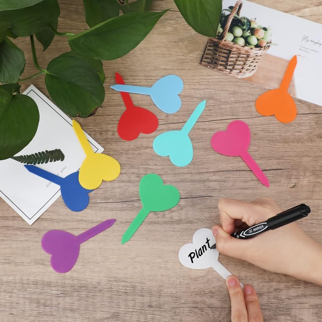 HASTHIP Plant Tags for Garden and Flower Pots featuring 100 1.8 in Heart Shape PP Labels | Colorful and Weatherproof