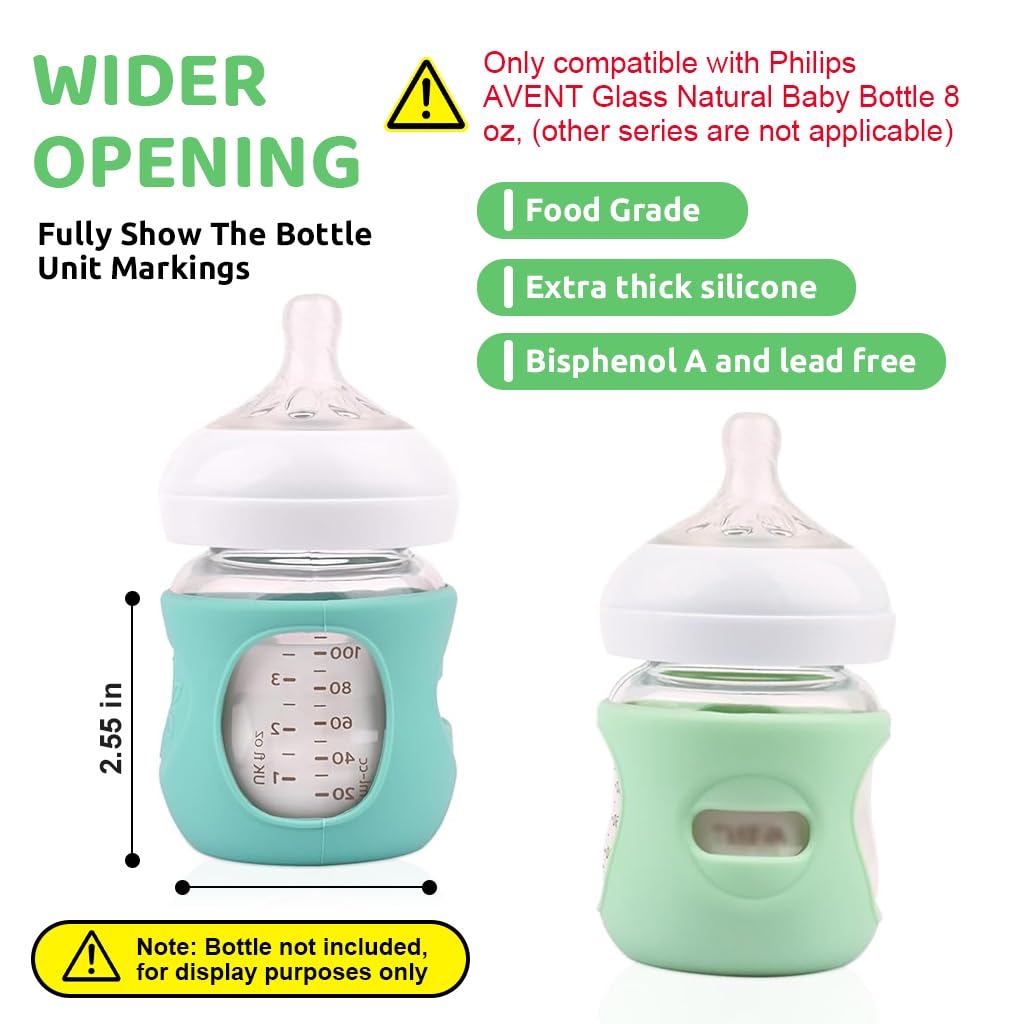 SNOWIE SOFT Silicone Baby Bottle Sleeves for 4.2 oz Avent Glass Bottles with Anti Slip Grip | Heat Insulation Protector for Feeding