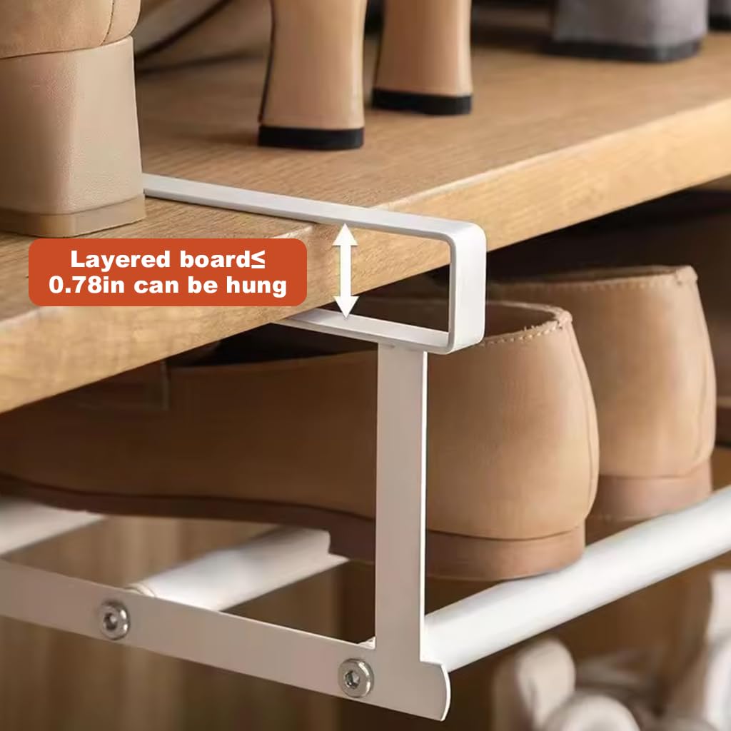 Adjustable Shoe Rack for Cabinet with 15.7–23.6 in Expandable Shelf Divider in White | Tool-Free Space Organizer
