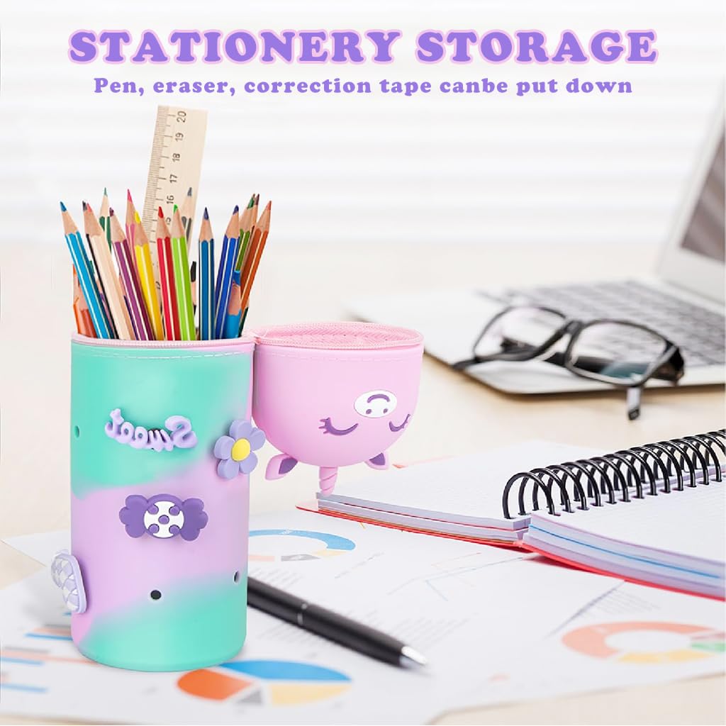Climberty Unicorn Pencil Pouch for Girls with Multi Hole Design and Cute Charms | Pink Silicone Pen Holder for School