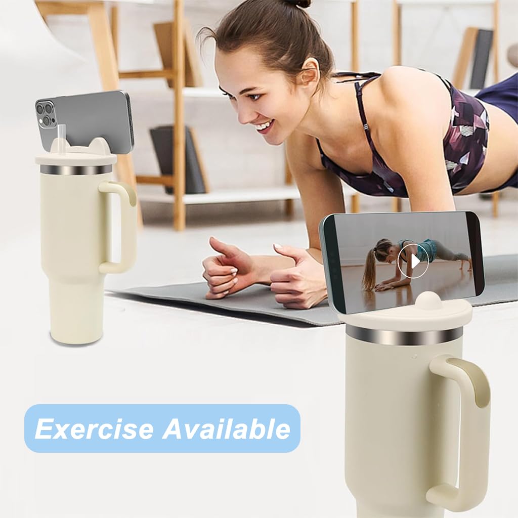 HASTHIP Silicone Tumbler Lid for 40oz Stanley Cup with Phone Holder and Flip‑Top Closure