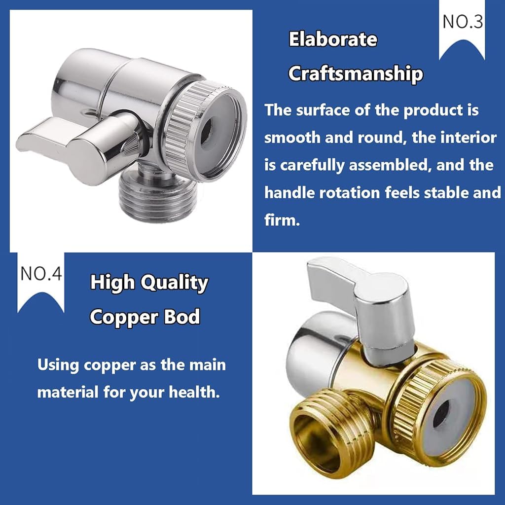 Zibuyu 3 Way Faucet Diverter for Kitchen and Bathroom with Switch featuring Brass Body | Universal G1/2 Thread Adapter