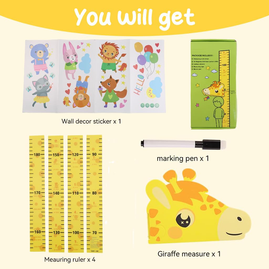 PATPAT® Height Growth Chart for Kids Room 70-180cm Height Ruler with Magnetic Cartoon Giraffe Marker Height Growth Chart Kids Room Decor