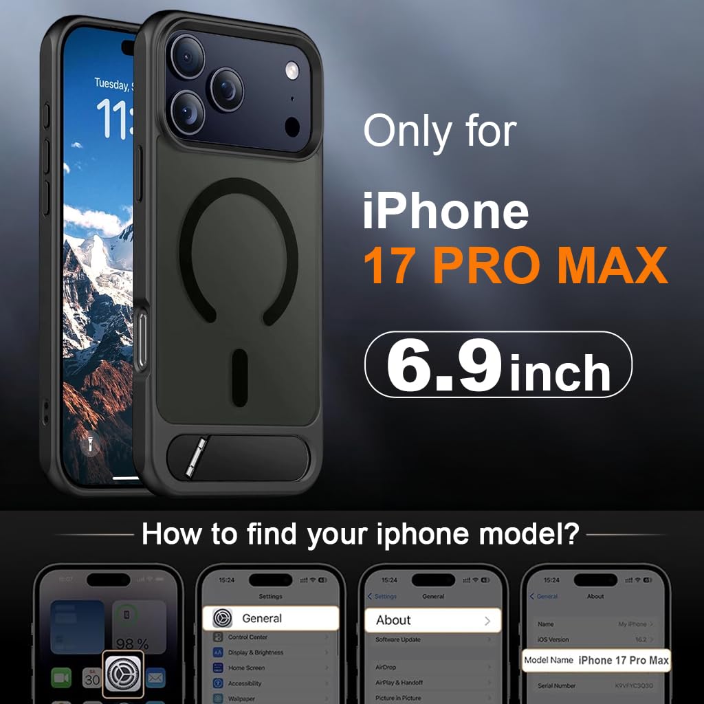 ZORBES iPhone 17 Pro Max Case with Magnetic Ring and Kickstand | Slim TPU Black Cover