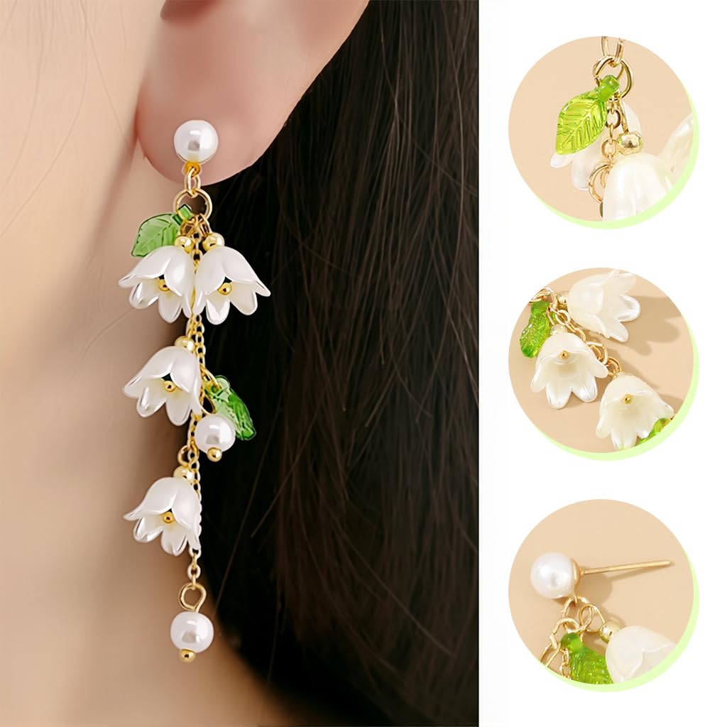 SANNIDHI Earrings for Women with White Lily of the Valley Pendant | Hypoallergenic 2PCS Set