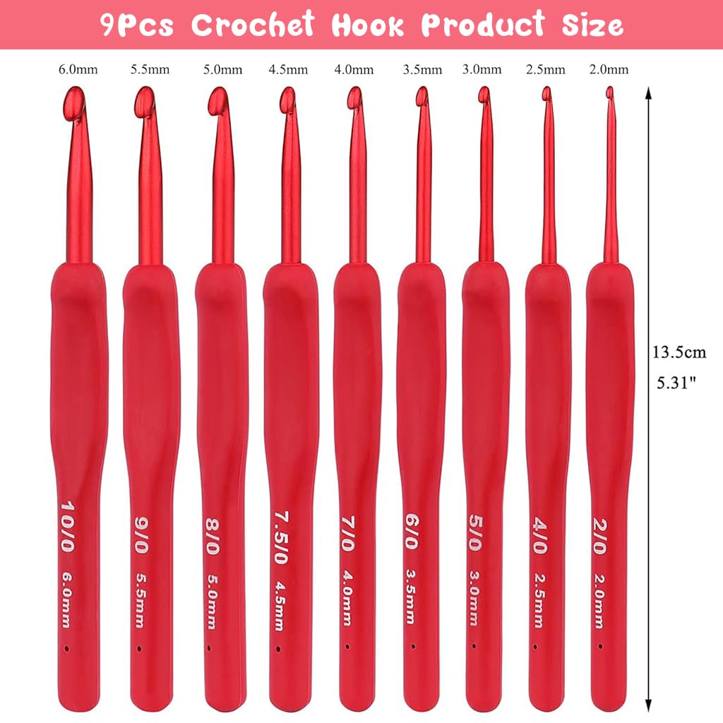 ZIBUYU Crochet Hooks Kit for DIY Projects featuring 9 pcs 2.0–6 mm Aluminum and TPR Handles