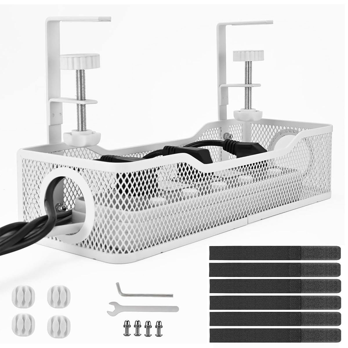 Climberty Under Desk Cable Management Tray with Clamp for Office Use 13x4.7x3.1 in White