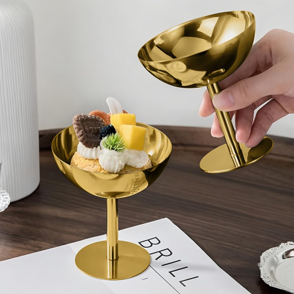 Supvox Ice Cream Bowl 200 ml for Desserts and Snacks featuring Golden Finish Stainless Steel | Easy to Clean Tableware