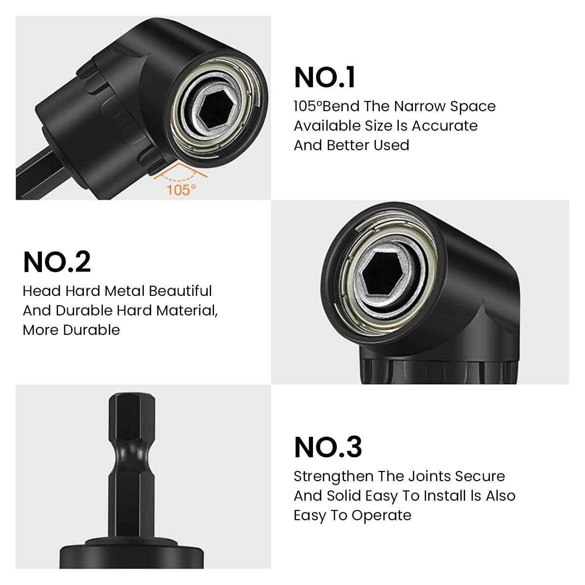 Serplex Angled Drill Adaptor Set for Tight Spaces featuring 105 Degree Rotation | 4Pcs Carbon Steel