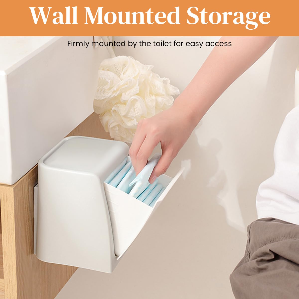 HASTHIP Sanitary Pads Storage Box for Toilet with Pull-Out Design 11.5x11.5x19.5cm Pink