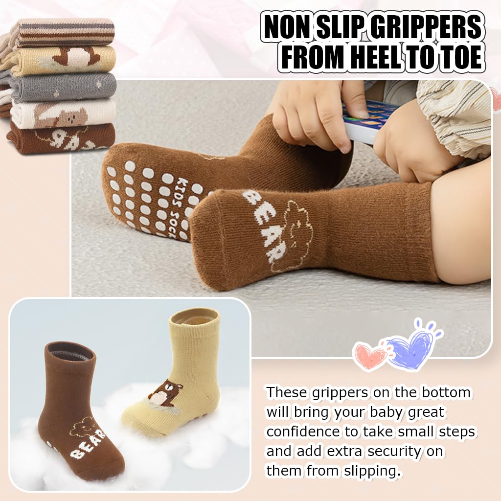 SNOWIE SOFT Baby Socks Set for 1–3 Years with Antislip Silicone Soles and Soft Cotton | 5 Pairs