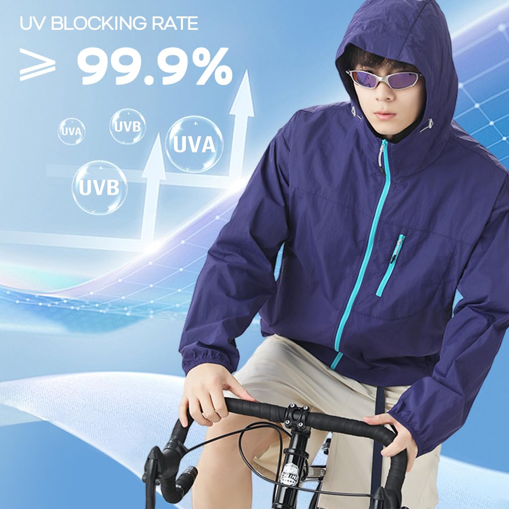 Venzina Men's Lightweight Athletic Jacket with UPF 50+ Sun Protection and Back Air Vent | Quick Dry Nylon Hoodie Purple XL