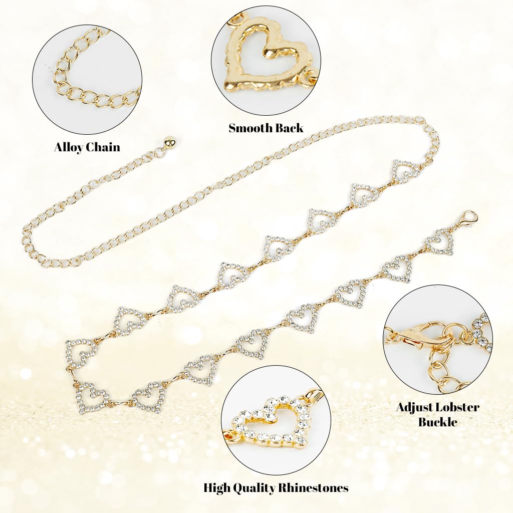 SANNIDHI Waist Chain for Women with Rhinestone Heart Links and Adjustable Alloy Belt | Ideal for Dresses and Jeans