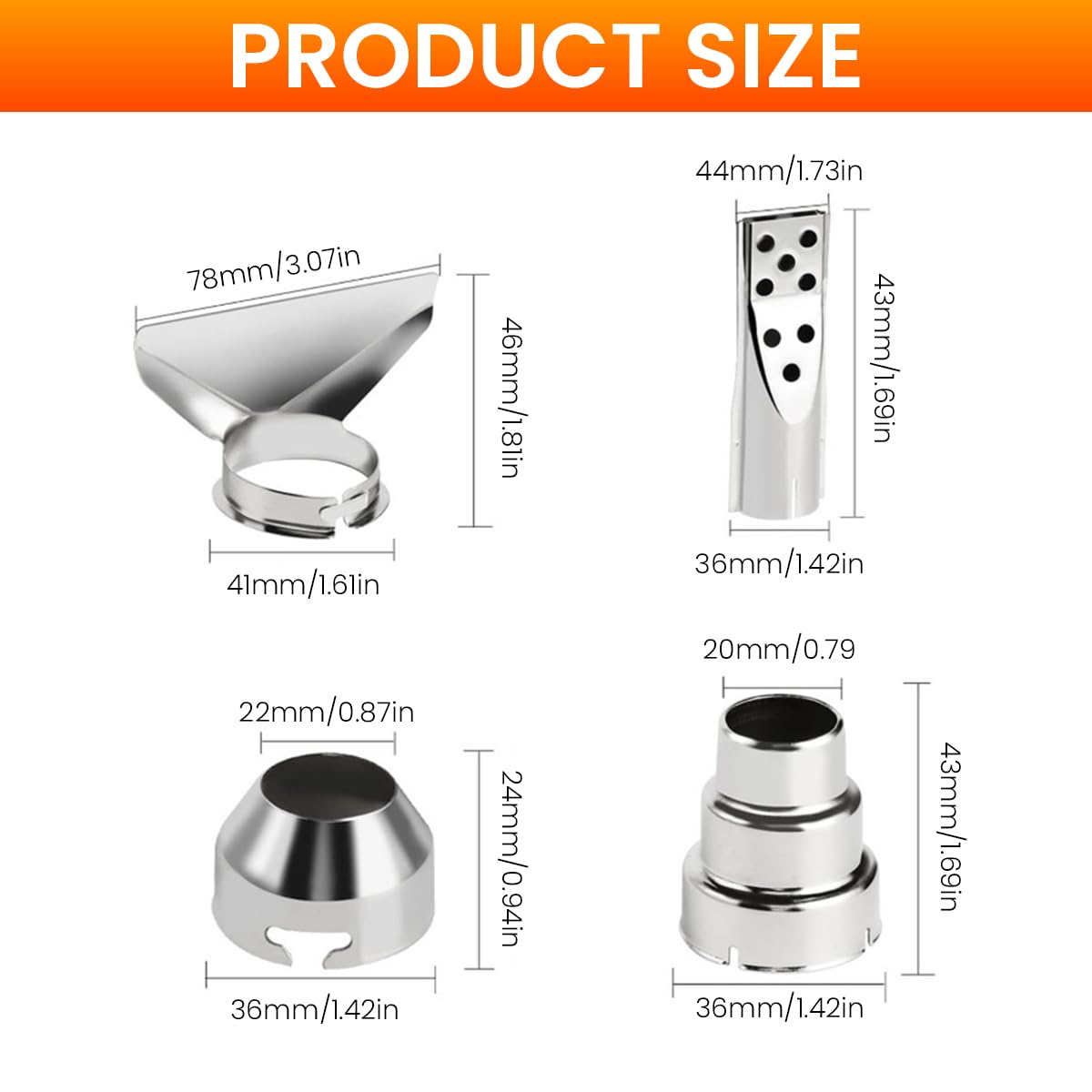 Serplex Heat Gun Nozzle Set 8Pcs for Soldering and Shrinking with Stainless Steel Build | Universal Fit Attachments