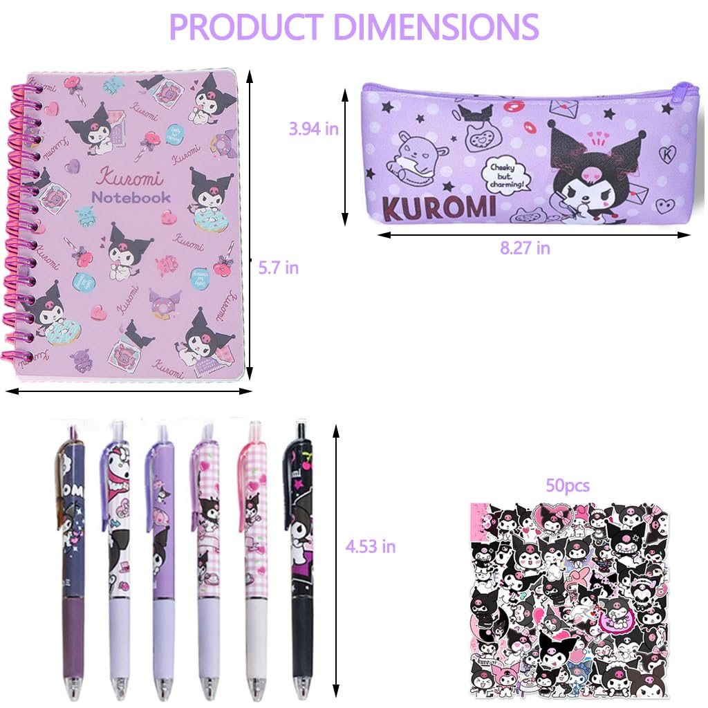 ZIBUYU Kuromi Stationery Set for School and Daily Use with Pencil Case Notebook & Stickers | Cute Purple Gift for Girls