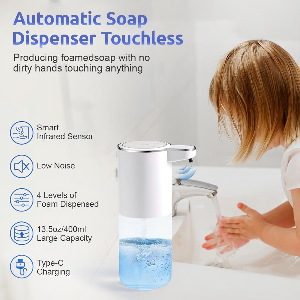Supvox Automatic Soap Dispenser for Kitchen and Bathroom with 400ml Capacity and 4 Timing Modes | USB Rechargeable Touchless Foam Hand Washer