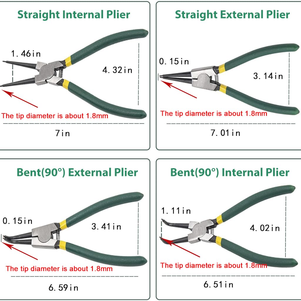 Serplex Snap Ring Pliers Set for Circlip Installation and Removal with 7 in Tools & Ergonomic Handles