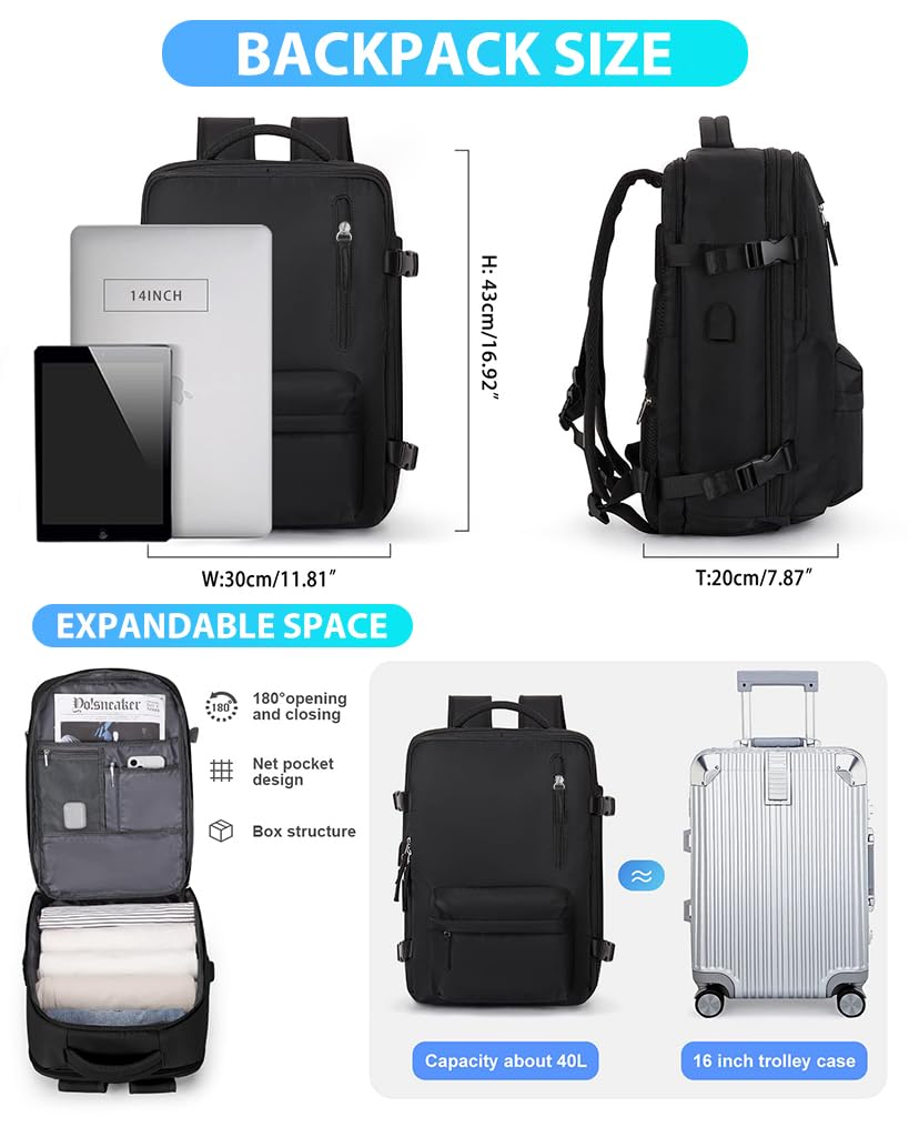 PALAY Travel Backpack for Men with 32x20x42cm Shoe Compartment and 14in Laptop Slot | Waterproof Polyester Design