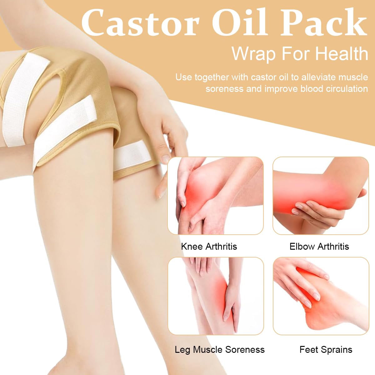 HANNEA® 2 Pack Castor Oil Pack Wrap, Castor Oil Wrap for Knee Elbow Arm & Thigh, Reusable and Adjustable Reusable Castor Oil Pack Kits Knee Brace Compress Pad Joint Pain Relief