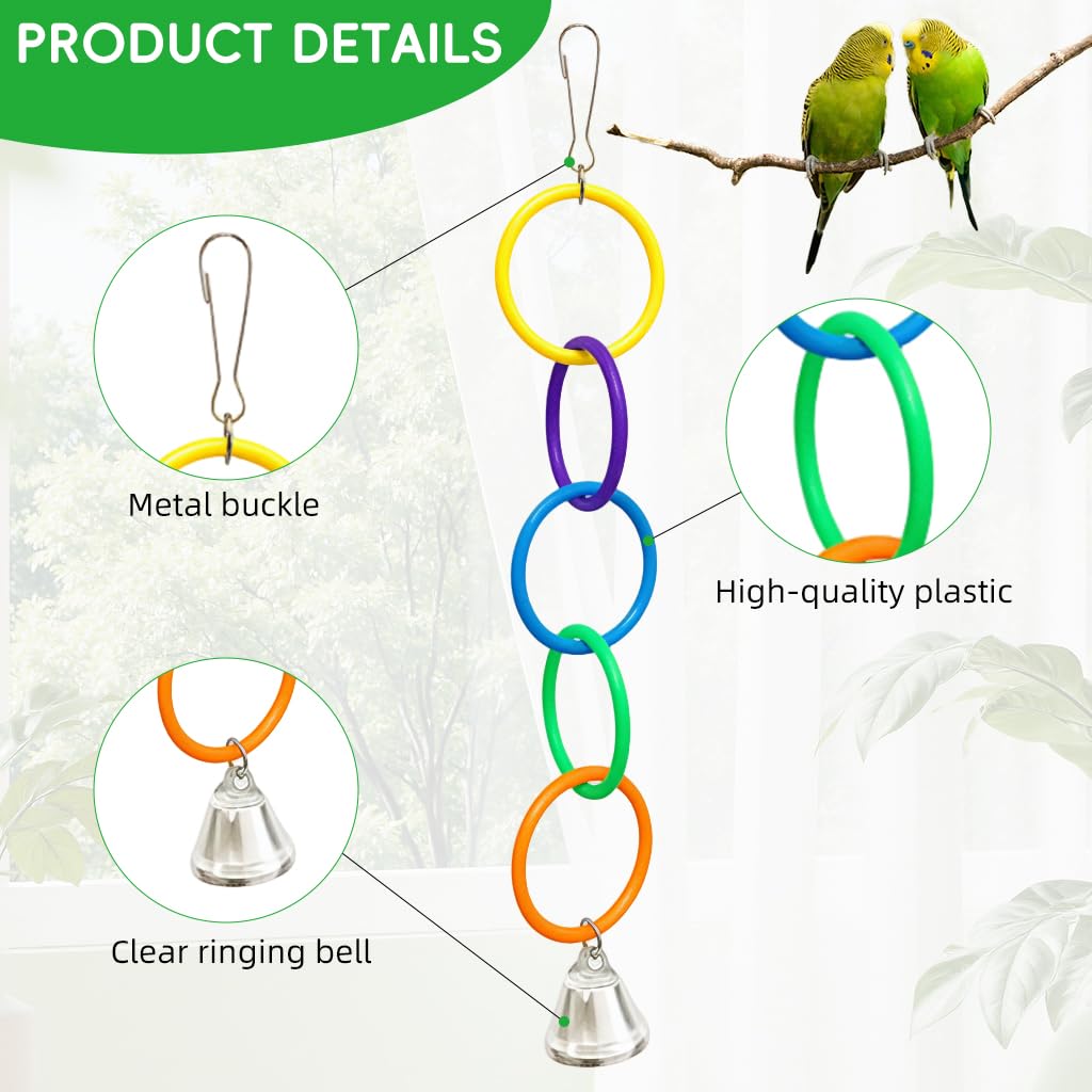 Qpets Parrot Link Chain Toys for Birds with Colorful Rings & Secure Clasp | 2-Piece Set