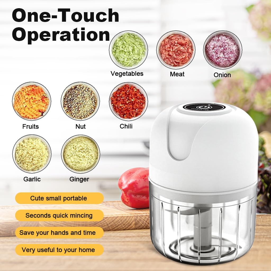 Supvox® Chopper for Kitchen Electric, Rechargeable Garlic Chopper, Cordless Mini Food Processor, 250ml Portable Food Chopper with Detachable Stainless Steel Blade for Garlic, Ginger, Onion, Meat