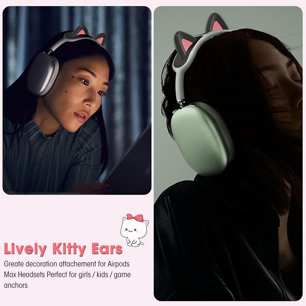 ZORBES Headband Cover for AirPods Max featuring Cute Cat Ear Design and Soft Silicone Protection | Black