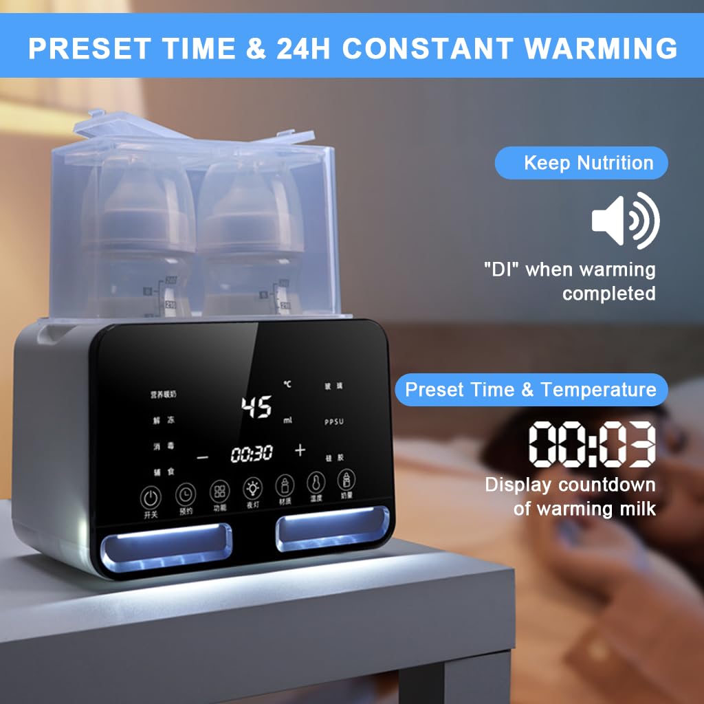 Supvox Baby Bottle Warmer with 48H Insulation and Smart 45° Constant Temperature | Defrost and Steam Disinfection