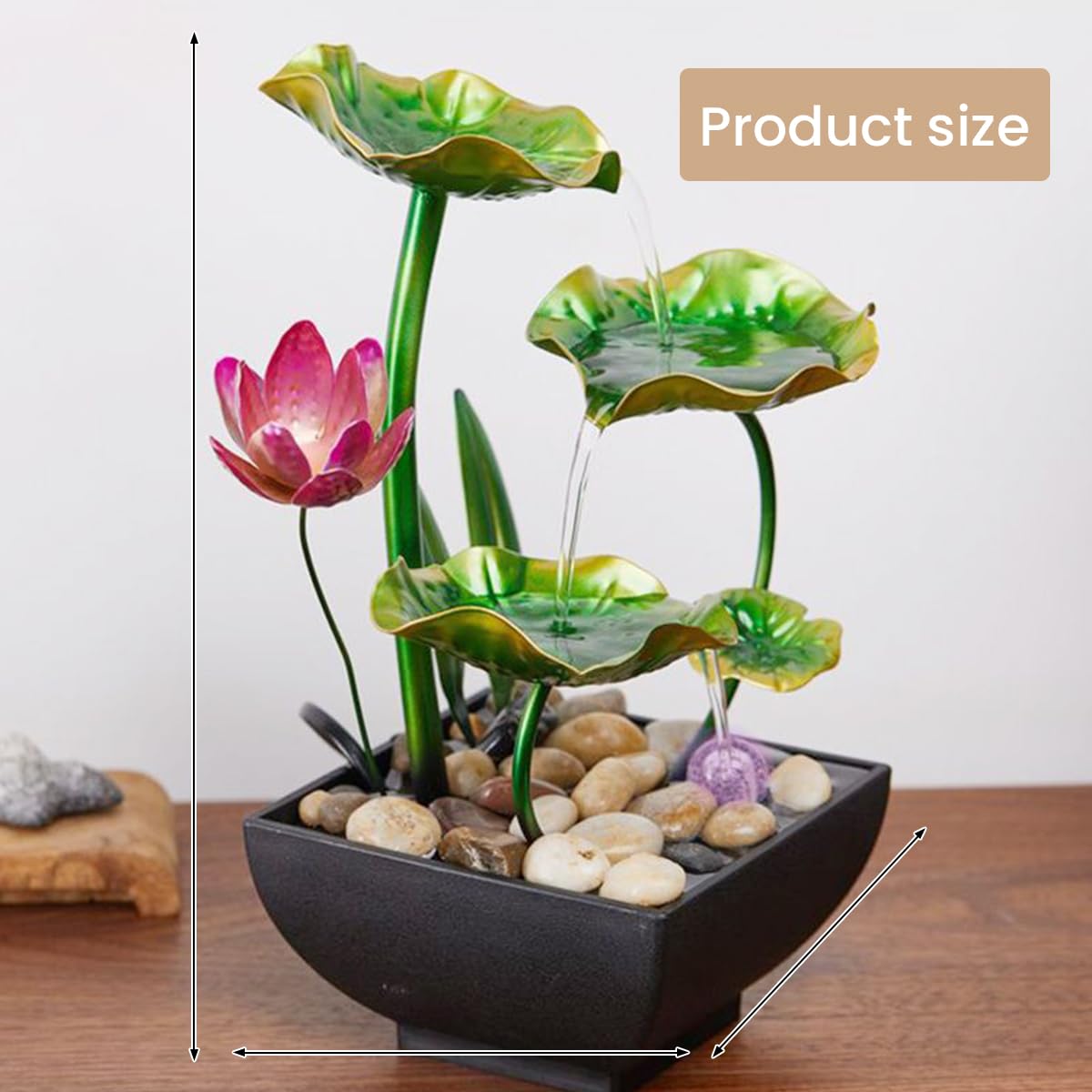 HASTHIP 3 Tier Lotus Desk Fountain for Home Relaxation with Cascading Water and Rocks