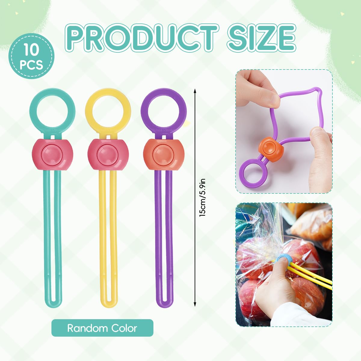 ZIBUYU Clips for Packet Sealing with Sliding Clip Design 10pcs Colorful TPE Straps