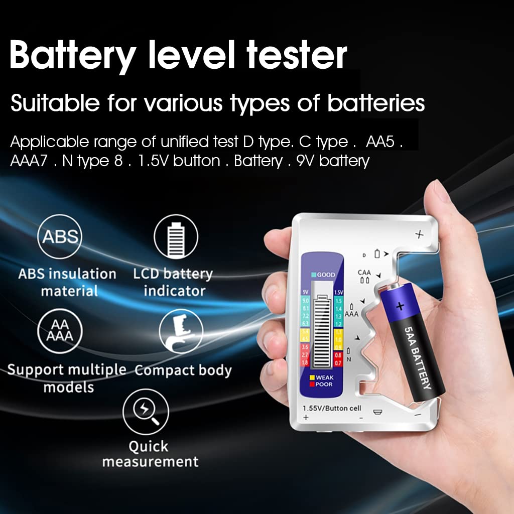 Serplex Battery Tester for AAA AA C D 9V and 1.5V Button Cells with LCD Display | Compact Portable Checker