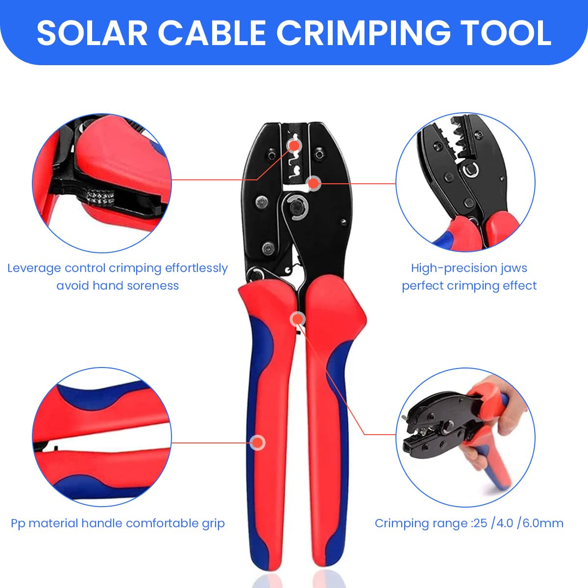 Serplex Solar Crimper Tool Kit for Panel Installation with 5 Pairs MC4 Connectors and Ergonomic Handle