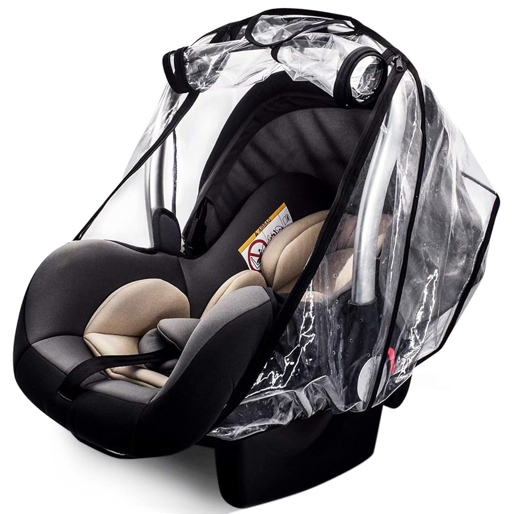 SNOWIE SOFT® Infant Safety Car Seat Cover Transparent EVA Infant Car Seat Carrier Rain Cover Breathable Cover with Air Vent Holes & Rolled Up Window Windproof Cover for Infant Car Seat Carrier