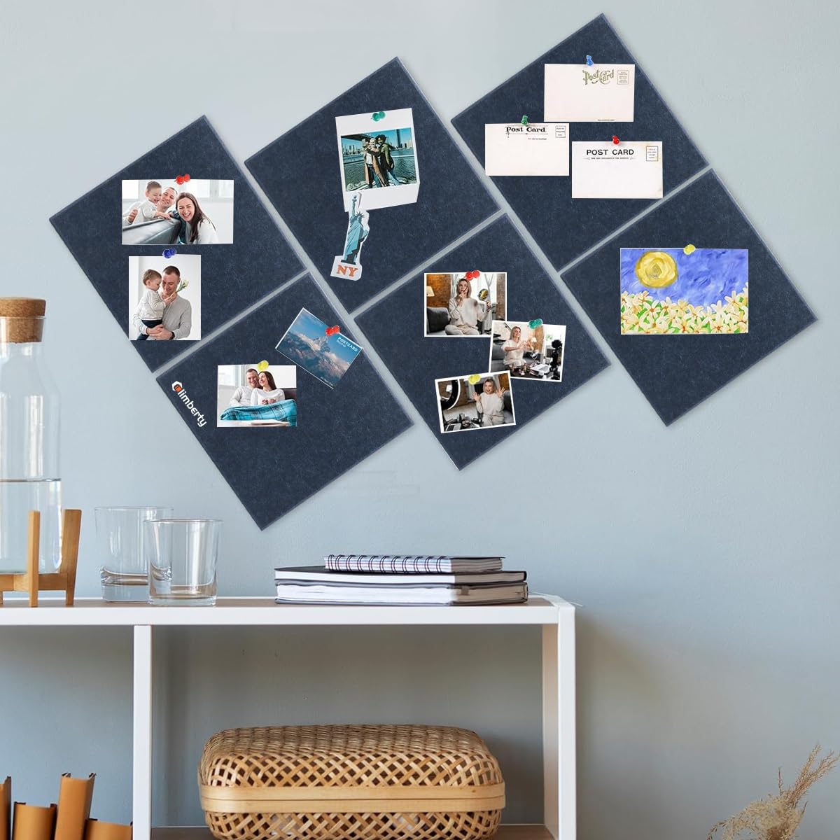 Climberty Felt Board Bulletin Board for Home or Office with 6 Panels and 50 Pushpins | Blue