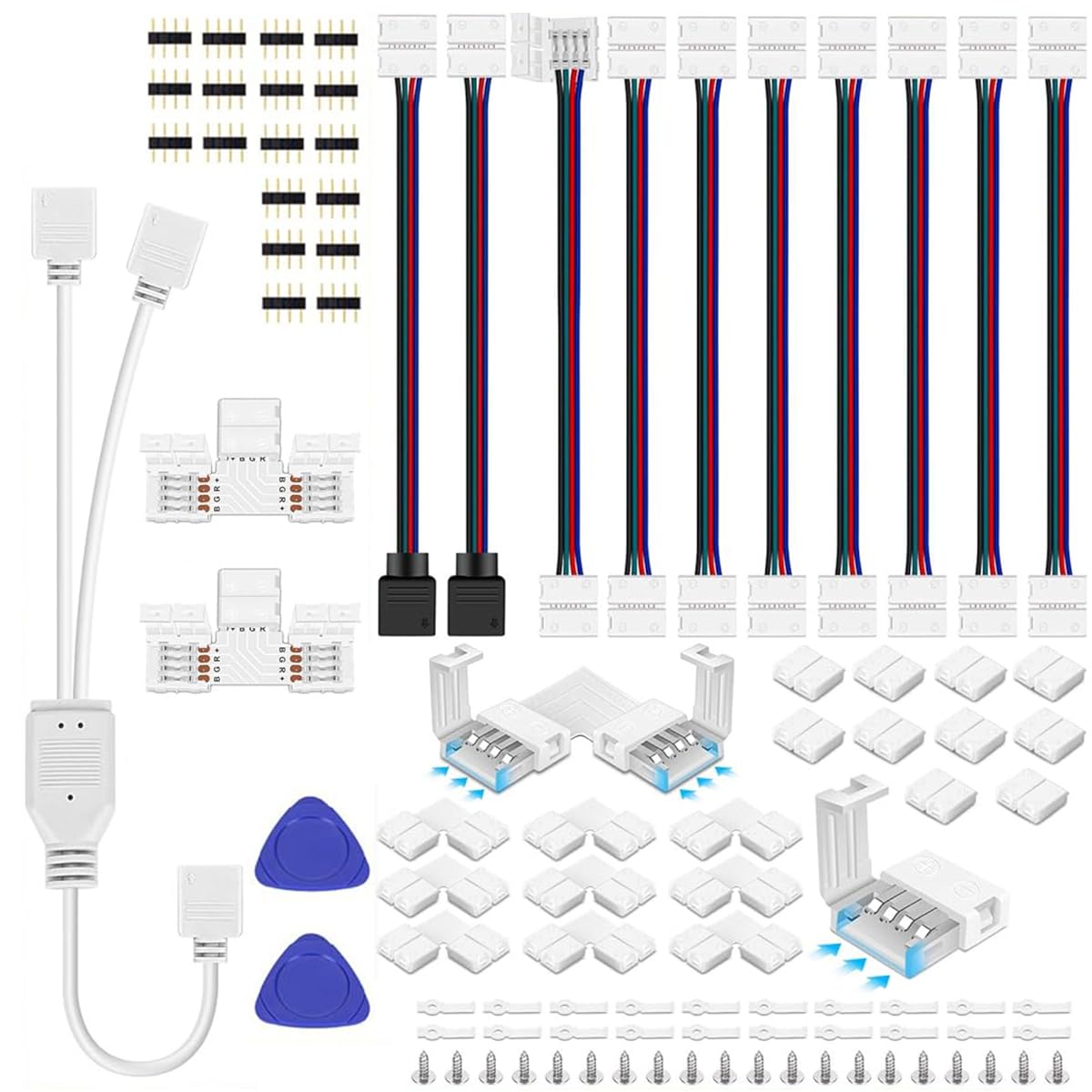 HASTHIP® LED Strip Light Connectors Kit RGB LED Strip Connector Kit LED Modification Connector Kit for 10mm 4 Pin 5050 RGB LED Lights, Solderless Adapter 2 Way Splitter Strip Jumper