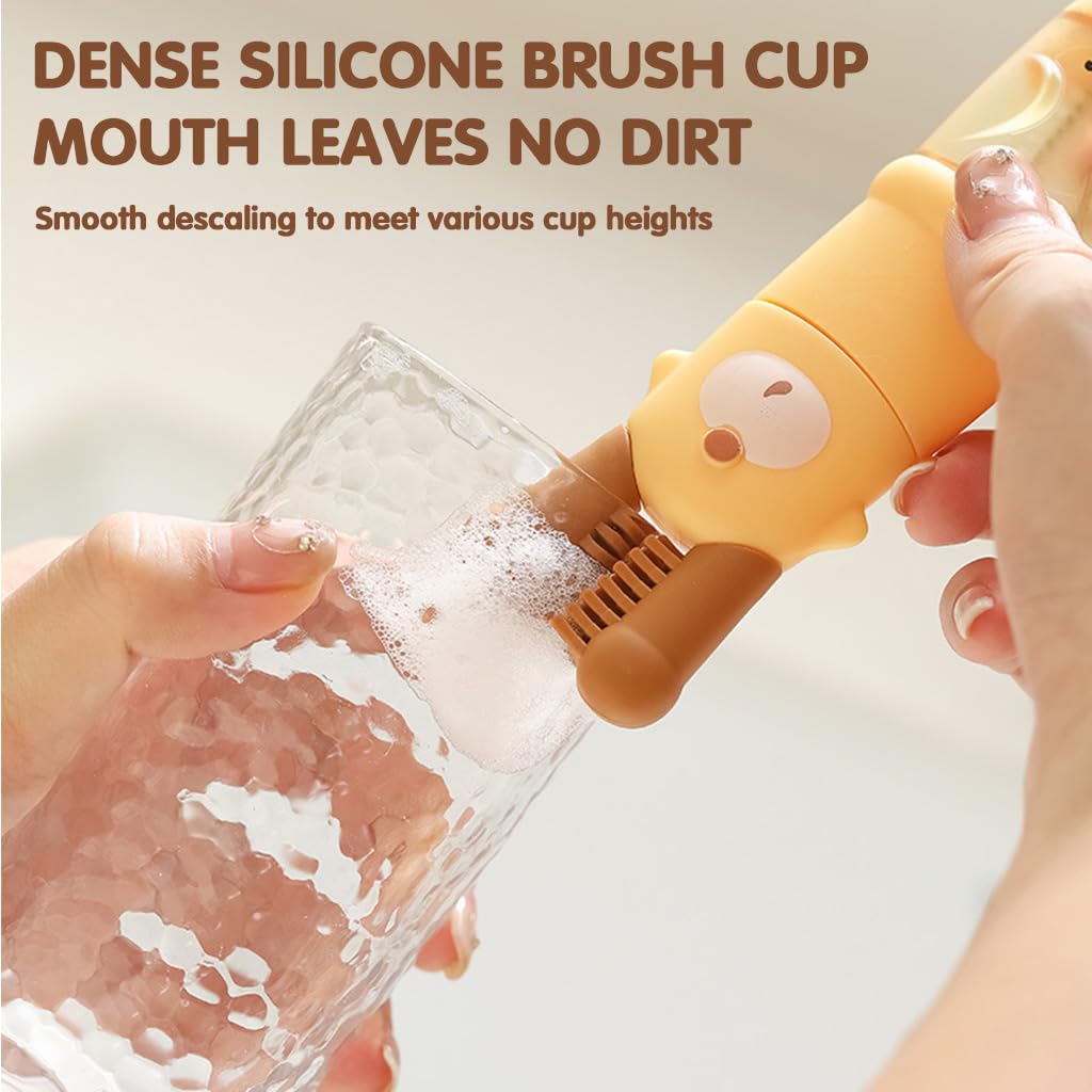 5 in 1 Baby Bottle Cleaning Brushes for Travel with Silicone Rim Tools & Stain Cleaner | Cartoon Design