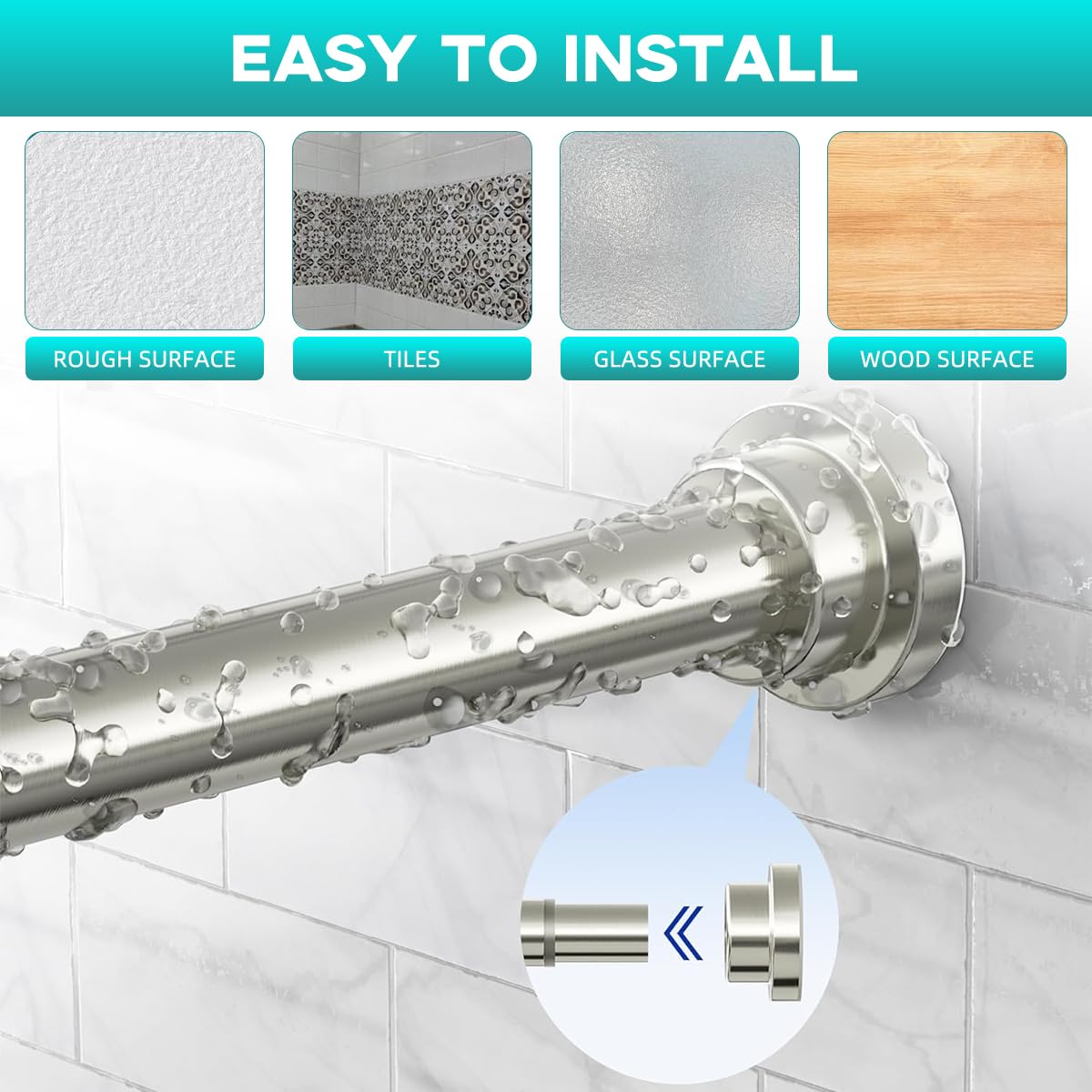 Supvox Retractable Curtain Rod 125–220 cm for Shower or Door with No Drill Setup | Modern Home Decor