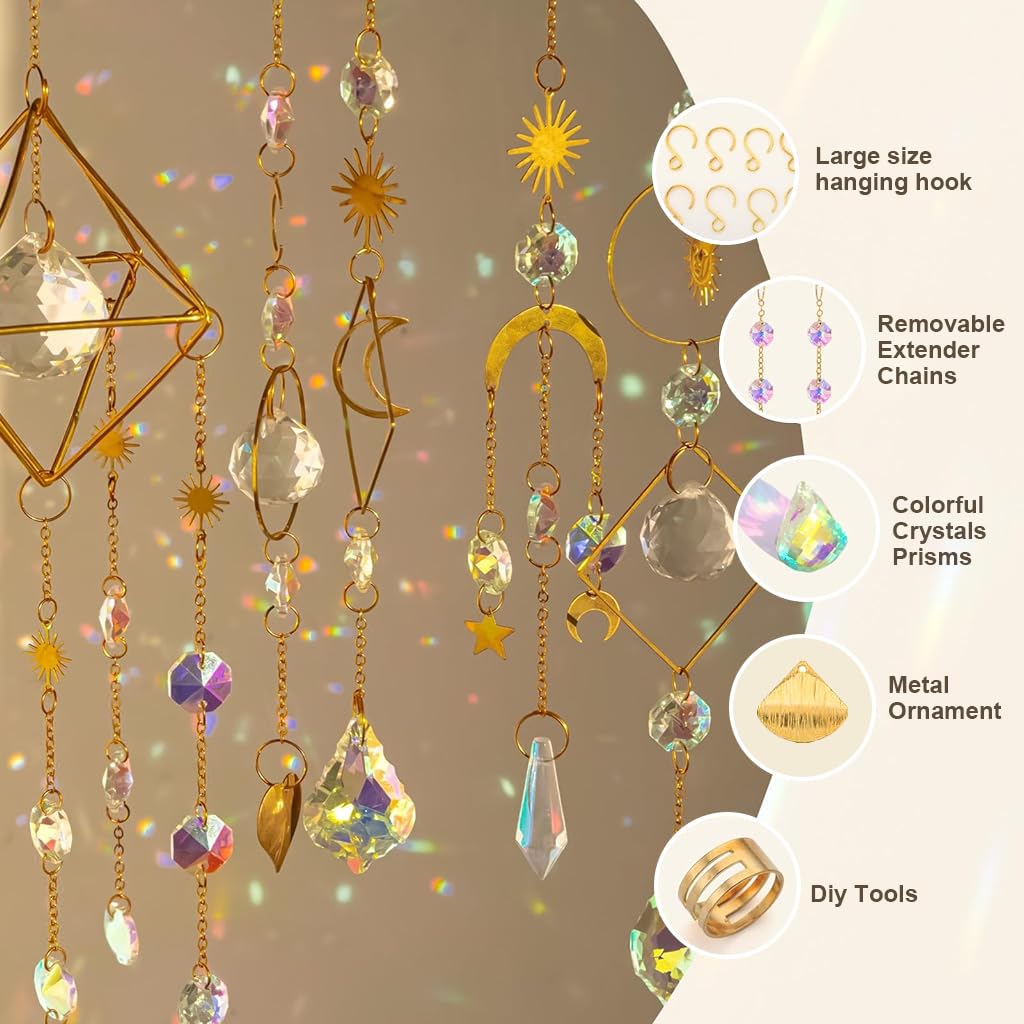 HASTHIP® 200 Pcs DIY Crystal Sun Catchers Indoor Window, Hanging Prism Suncatcher for Window, Glass Crystal Alloy Accessories Sun Catcher Crafts for Adult, DIY Gifts for Mom