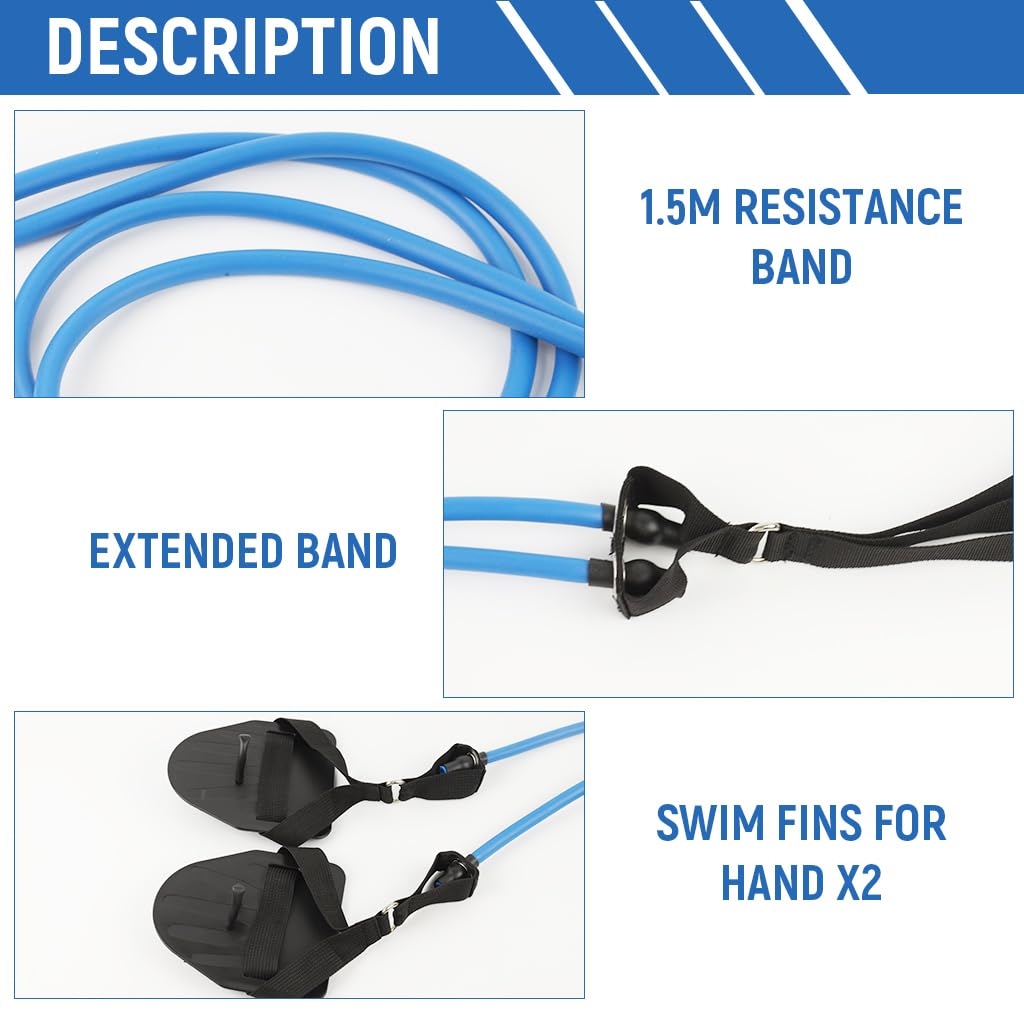 PROBEROS Swimming Arm Strength Trainer for Dryland Workouts with 40lb Bands and Paddles | Blue