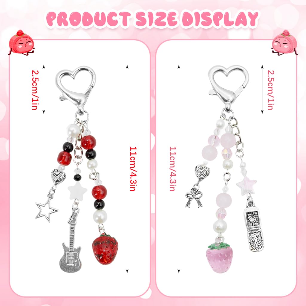 ZORBES Keychain Charms for Girls featuring Acrylic Beads and Sweet Strawberry Aesthetic | Y2K Accessory