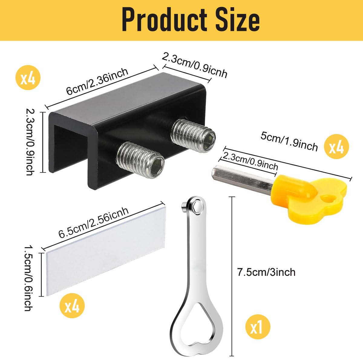SNOWIE SOFT Sliding Window Locks for Home and Office featuring Keyed Security 4pcs Black