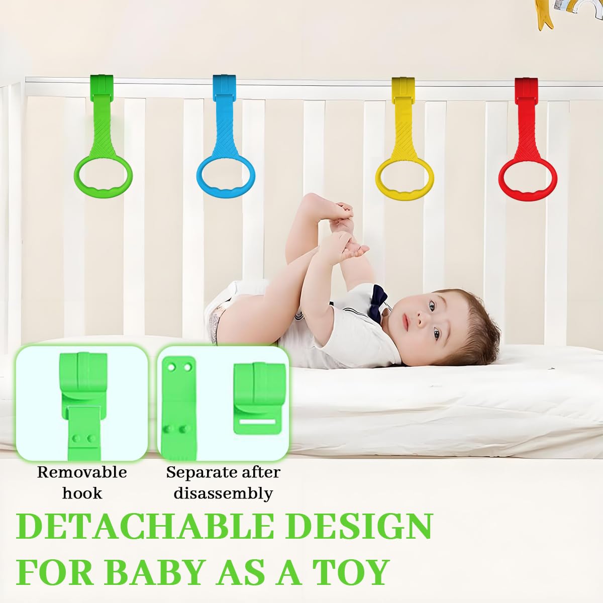SNOWIE SOFT Baby Pull Up Ring for Crib with Snap Buckle & PP Handle | 5Pcs Set for 6–18 Months