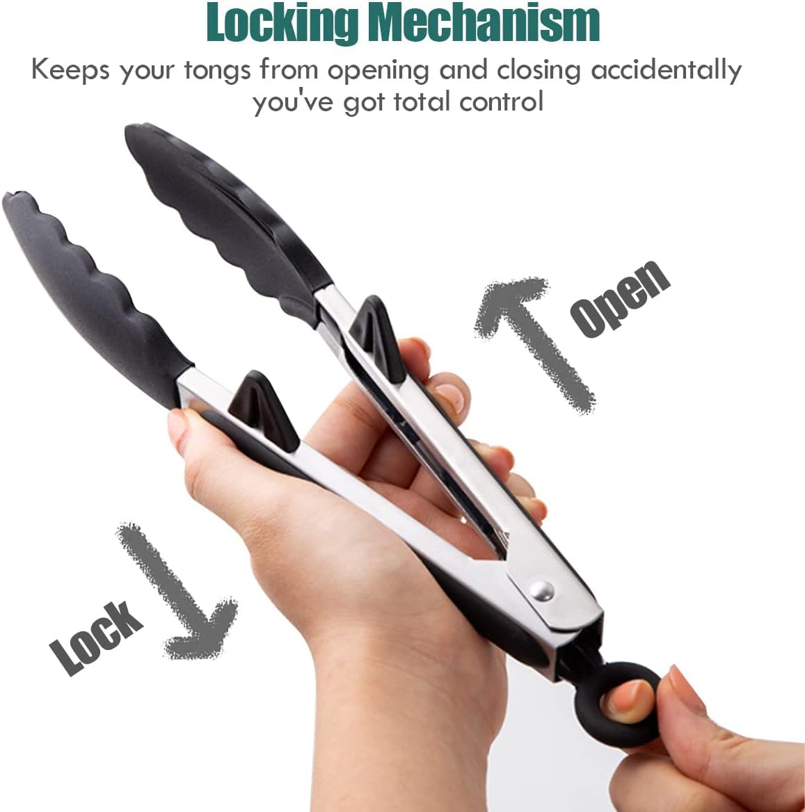 ZIBUYU Kitchen Tongs 9 in Set for Cooking and Serving with Integrated Riser Design | Food Grade Silicone and Stainless Steel