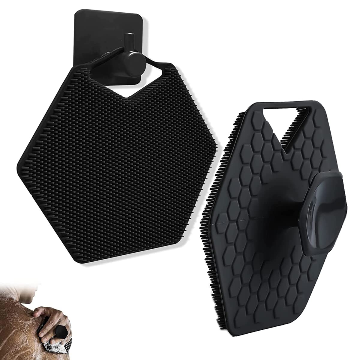 MAYCREATE Silicone Body Scrubber for Shower with Double Side Bristles and Grip Design | Purple