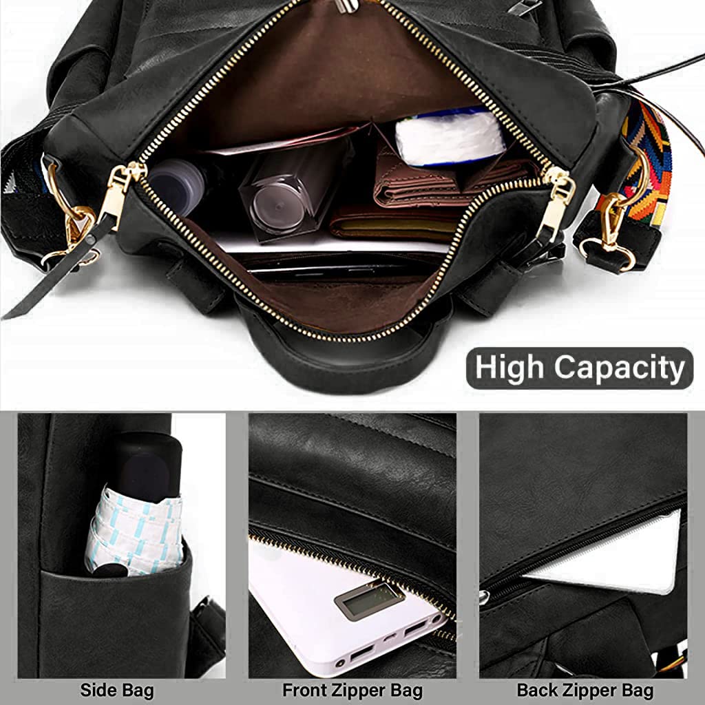 PALAY Vintage Soft PU Leather Backpack for Travel with 12.3×13.4×6.3 in Capacity | Black