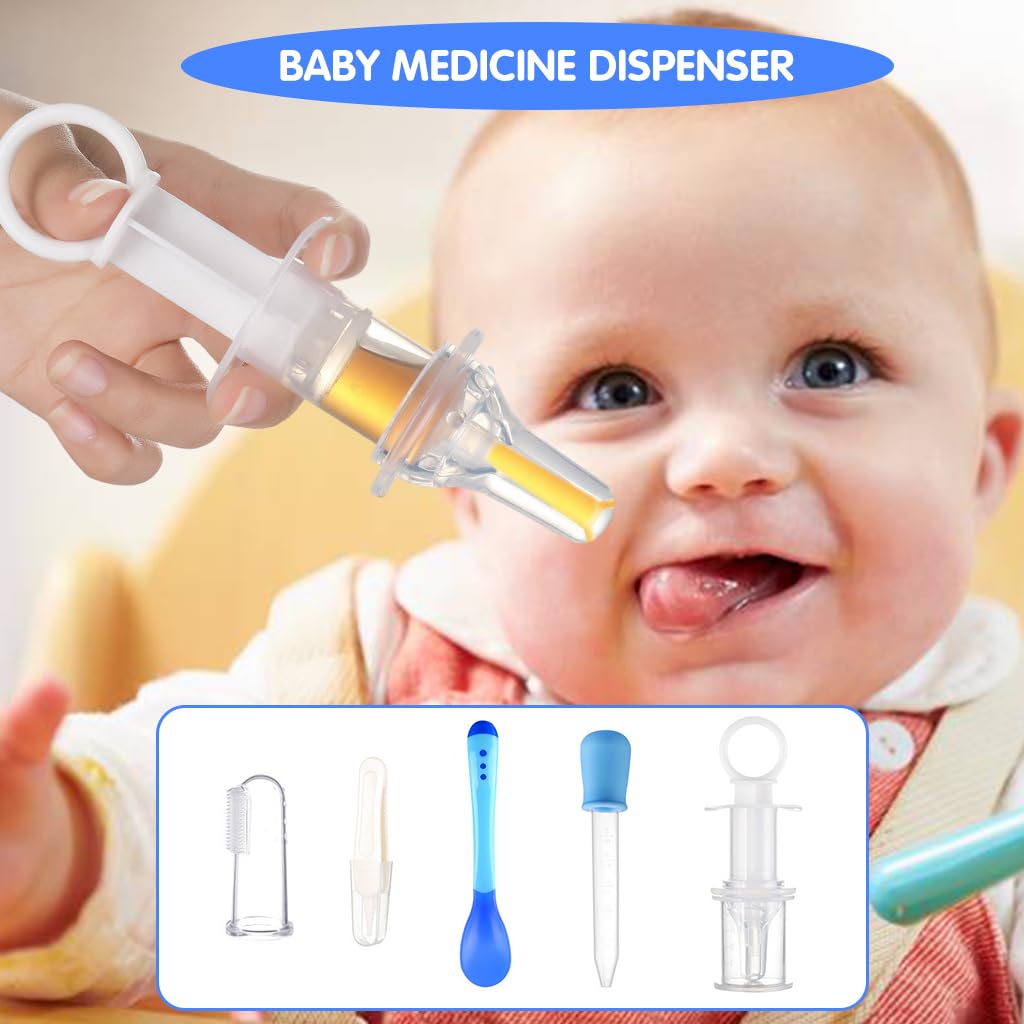 SNOWIE Baby Medicine Dispenser Kit for Liquid Medicine with 5 Pcs Syringe and Dropper Set | Blue