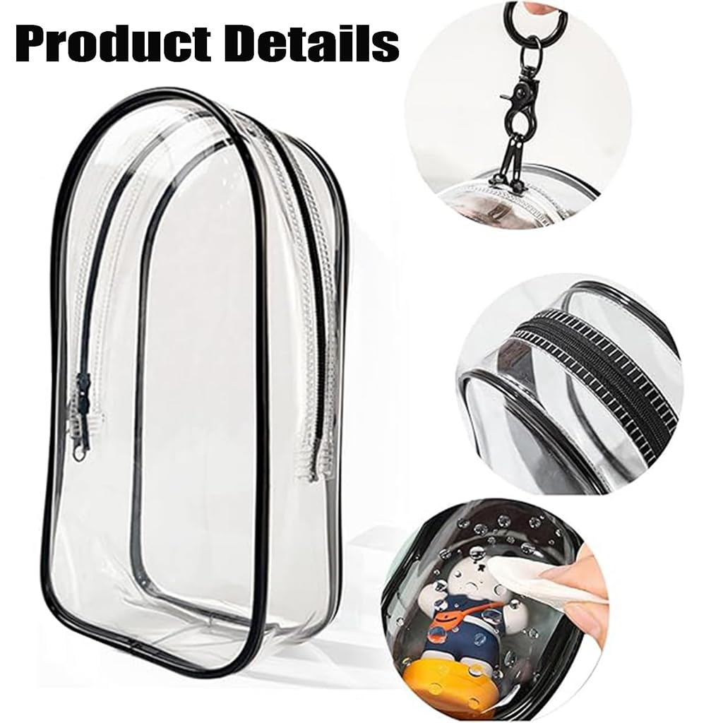 ZIBUYU Figure Display Bag for Medium Dolls with Single Zipper and Keychain 7.7x4.13x2 Clear