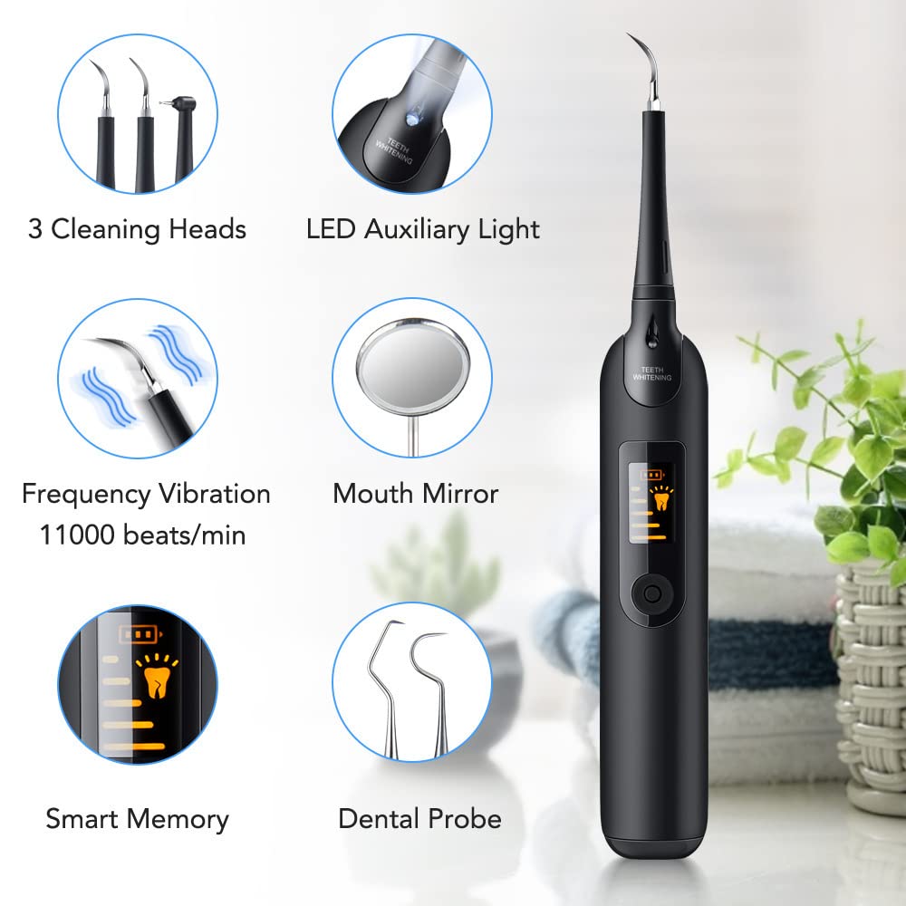 HANNEA Teeth Cleaning Kit with 5 Modes and 3 Tips featuring Sonic Vibration & LED Light | IPX6 Waterproof USB Rechargeable