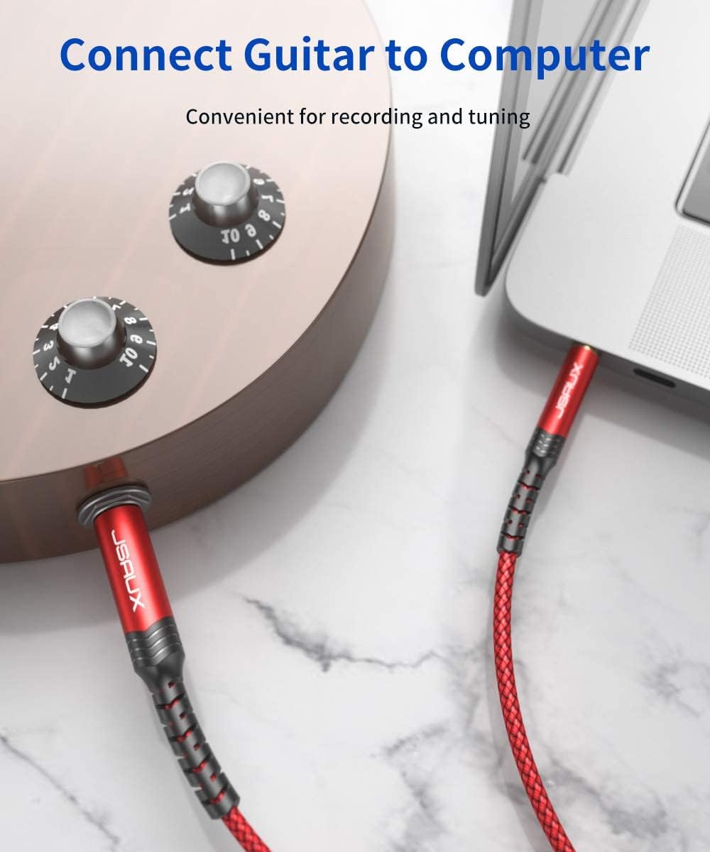 JSAUX 3.5mm to 6.35mm Stereo Audio Cable for Guitar and Amplifiers featuring 24k Gold-Plated Connectors and Nylon Braid 3.9ft | Hi-Fi Sound Connection