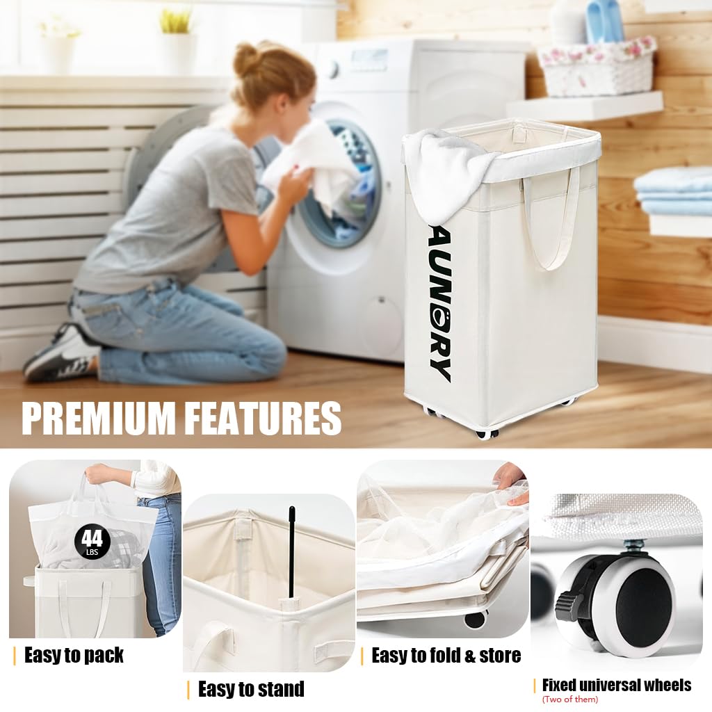 HASTHIP Mobile Laundry Basket for Home Use with Caster Wheels and 75L Capacity | Waterproof Oxford Cloth Collapsible Design